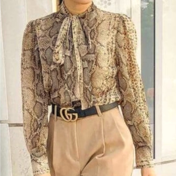 Zara Tops - New ZARA  I  Semi-sheer Animal-print Tie-neck Blouse